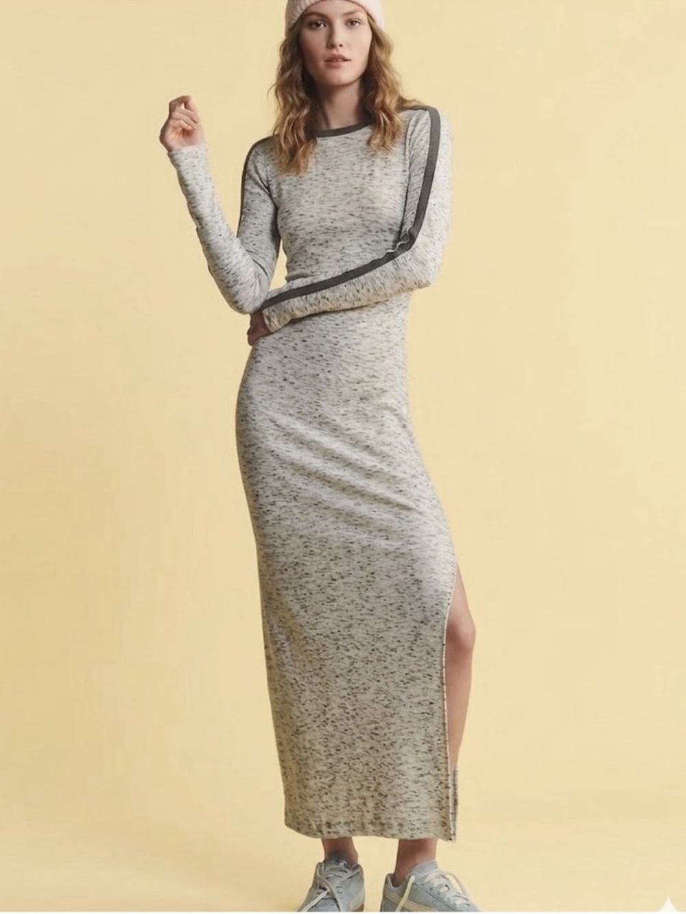 Anthropologie Daily Practice Open Back Long Sleeve Maxi Dress - Heathered Gray